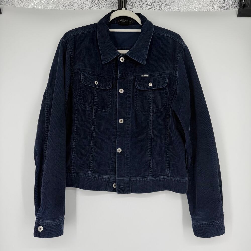Diesel Corduroy Trucker Jacket SZ L Vintage Navy Blue Casual Y2K Preppy Gilmore